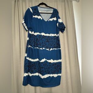 Blue and White Leopard Print Dress